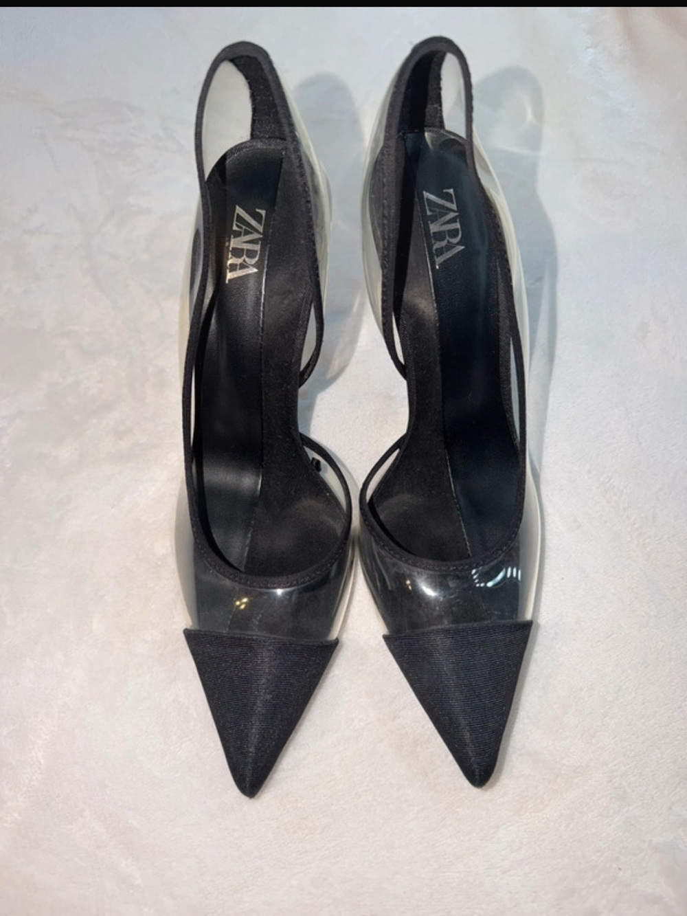 ZARA Black Pointed Clear Slingback Heels
